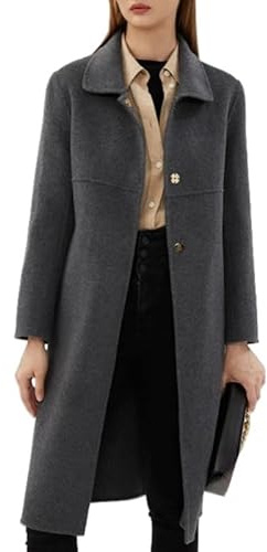Générique Ulltrenchcoat för kvinnor, claudine krage, lyxig kashmirjacka, dubbelsidig, korsad ullrock, vintertrenchcoat för kvinnor, utomhuskläder för kontor, Mellangrå, XS