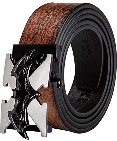 Cinturón de cuero para hombre, con hebilla de trinquete automático con impresión animal en 3D, cinturón negro de diseño sin agujeros para vaqueros, en caja de regalo Negro Negro Batman Large