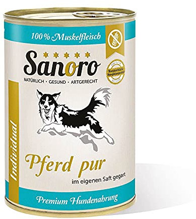 Sanoro Pferd pur, 100% Muskelfleisch vom Pferd, salzfrei - Premium-Hundefutter - singleprotein, hypoallergen - für Ausschlußdiäten geeignet (12 x 400 g)