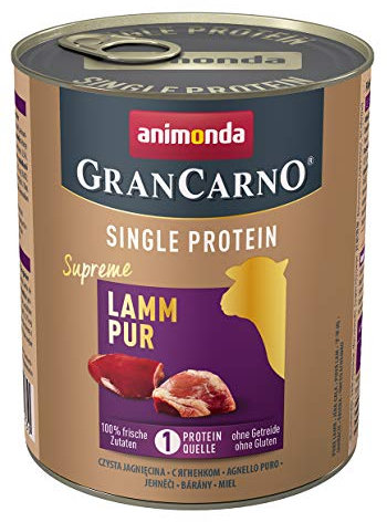 animonda GranCarno Hunde Nassfutter Single Protein Lamm pur (6 x 800g), getreidefreies Hundenassfutter ohne Zucker, für ausgewachsene Hunde, mit frischem Lammfleisch und -Innereien
