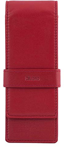 DiLoro Leather Triple Pen Case Pencil Pouch Holder for Three Fountain Ballpoint Rollerball Pens and Pencils (Red)
