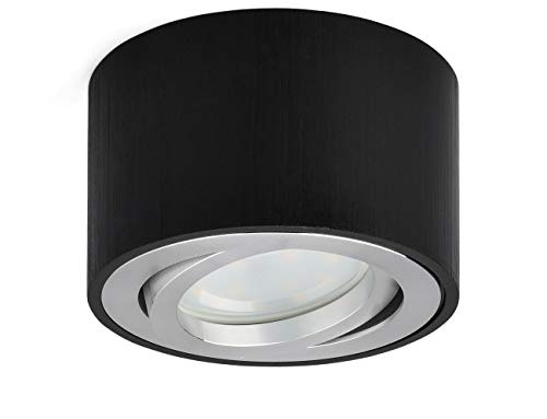 KYOTECH Foco LED empotrable plano, orientable, color negro, incluye módulo LED de 230 V, diámetro de 80 x 50 mm, foco de aluminio, 3000 K, blanco cálido, 400 lm, focos empotrables, redondos