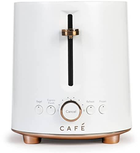 Café Express Finish 2-Slice Toaster | Extra-Wide Slots, Extra Lift for Waffles, Pastries, Texas Toast & More | 4 Pre-Set Functions, 8 Shade Options | Countertop Kitchen Essentials | Matte White
