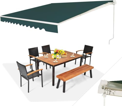 RELAX4LIFE Einziehbare Markise, Gelenkarmmarkise mit Handkurbel, Sonnenmarkise Winkel Längeinstellung(5-35°), Markise mit Wasserdichter Beschichtung, Balkonmarkise Sonnenschutz (3,6 x 3 m, Grün)
