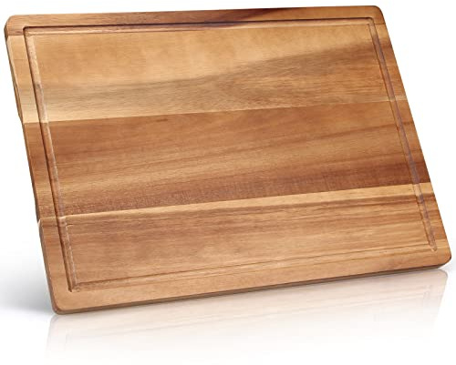 17 Best Solid Acacia Wood Cutting Boards for Kitchen Meat Large Wooden Charcuterie Board Food Non Toxic Hardwood Chopping Boards with Juice Groove Thick Butcher Block Big Bread Serving Cheese Board