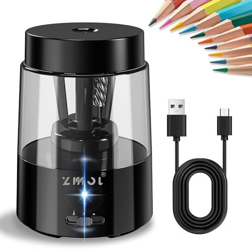 ZMOL Sacapuntas eléctricos que funcionan con pilas, sacapuntas portátiles para niños, aula y Shool, parada automática para lápices de colores n.º 2 (6-8 mm)