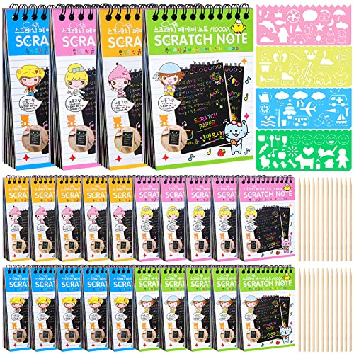 YSCare 24 Pack Scratch Arts and Crafts Notebooks, Rainbow Art Scratch Note, Goodie Bags Stuffers Essentials Gifts for Birthday Party Favors Classroom Prizes