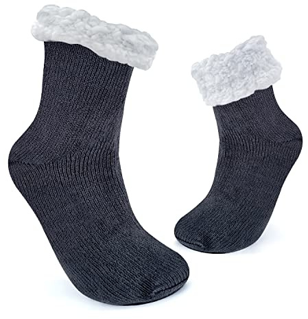 JOMIX Calze Antiscivolo Donna Felpate Lunghe Imbottite Calzettoni Invernali Calzini Termici Pile Calde Calze Termiche Donna da Casa MD7424 (Grigio, 36-42)
