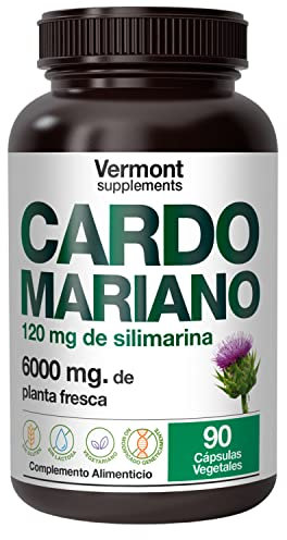 Cardo Mariano de 6000mg - 90 Cápsulas Veganas con Silimarina (120 mg) | Depura las Toxinas dañinas del Hígado y sus células, Protección y Desintoxicación eficaz - Vermont Supplements