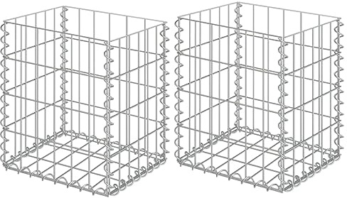 vidaXL 2x Gabion Baskets Cage Mesh Wire Stone Basket Outdoor Spiral Gabion Gravity Retaining Wall Planter Garden Galvanised Steel 30x30x40 cm