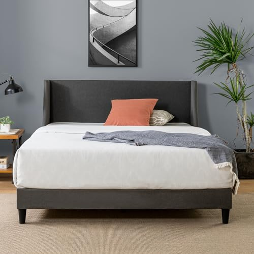 Zinus Evelyn Letto 140x190 cm - Struttura letto 25 cm di altezza - Letto imbottito con ampia testiera a dondolo - Grigio scuro