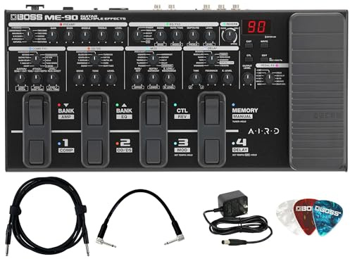 Boss ME-90 Guitar Multiple Effects Bundle with Gearlux Power Supply, Instrument Cable, Patch Cable, and Picks