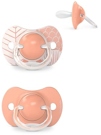 Suavinex Confezione da 2 Ciucci con Tettina Simmetrica in Silicone SX Pro, per Bambini da +18 Mesi, Tettina Piatta e Flessibile, Dreams Rosa