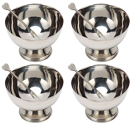4 Piezas 200ml Cuencos para Helados, Tazas de Postre Reutilizables de Acero Inoxidable con 4 Tenedor, Cuencos con Base para Helado para Aperitivos Dulces Ensaladas Frutas