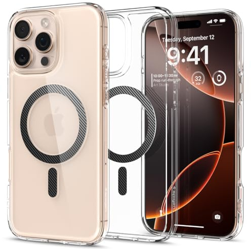 Spigen für iPhone 16 Pro Hülle [Anti-Yellowing] Ultra Hybrid MagFit Case Handyhülle Transparent Dünn Slim Kompatibel mit MagSafe -Carbon Fiber