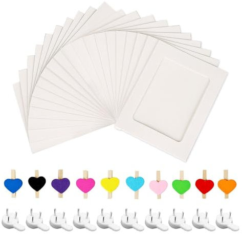 2 Set Da 20 Cornici Per Foto In Carta, 10 Clip In Legno D'Amore, 10 Chiodi Senza Traccia, Cornice Per Decorazione Fotografica, Cornice Per Foto Sospesa