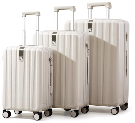 Hanke Hard Shell Suitcase Sets 3 Piece Lightweight Suit case with Wheels Cabin Case Suitcase Medium Size Large Suitcase TSA Travel Luggage for Woman Men 20/24/29 Inch, Ivory White