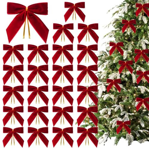 Aizuoni 24 Stück Weihnachtsschleifen Samt, Tannenbaum Schleifen, Rote Samtschleifen, Schleifen Weihnachtsbaum, Samtschleife Weihnachten Weihnachtsbaum Dekoration Girlande, Weihnachtsschleife Haustür