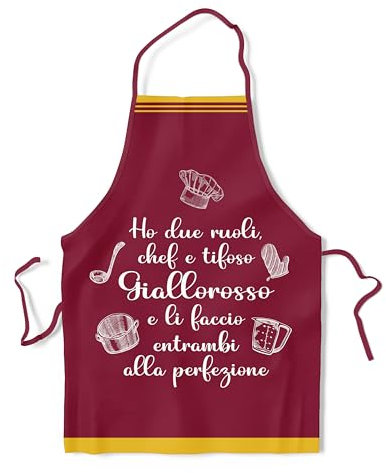 KAÏDENSÏ Idea Regalo Tifoso Calcio Originale - Grembiule da Cucina Divertente Chef Giallorosso - Gadget Divertenti per Tifosi - Idee Regali Divertenti Originali