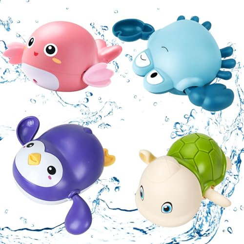 4 Pièces Jouet de Bain Bébé, Jeux de Bain pour Bébé, Jouet de Bain à Remonter pour Bebe, Jouets de Baignoire 1 2 3 4 Ans, Animaux Jouets Flottants, Jouets Aquatiques pour Enfants