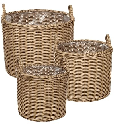 Beliani Lot de 3 Paniers en Rotin PE avec Poignées Ronds Marron Naturel Pendula