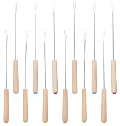 GOOHOCHY 12 Pièces Fourchettes à Fondue Acier Inoxydable Manche pour Fromage Chocolat et Fruits Ustensiles de Rôtissage Robustes