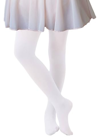 CozyWow Ballettstrumpfhose Mädchen Strumpfhose Ultra Weiche Kinder Elastisch Tanzstrumpfhose Weiß 6-8 Jahre