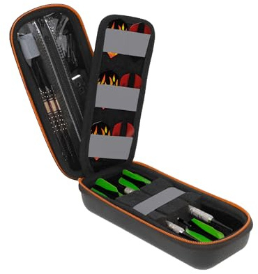 USA Gear Dart Case Holster - 3 Dart Case for Soft Tip Darts with Storage for Plastic Tips, 12 Flight Slots, Shafts & more Accessories - Locking Foam Design, Zippered Puncture Resistant Pocket (Black)