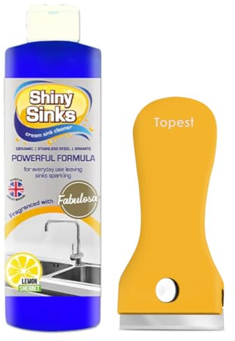Shine Sinks Lemon Sherbet (250 ml) + Non-Scratch Cleaning Tool for Ovens, Glass, Hobs, Tiles | Superb Cream Cleaner for use on Ceramics, Sinks and Basins