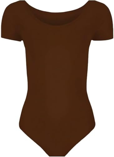 ANZEE® Girls Short Sleeve Ballet Leotard Soft Stretch Dance Bodysuit for Ballet Class, Gymnastics & Stage Performance (Brown, 3-4)