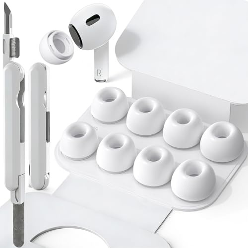 SIXFU 4 Tailles de Remplacement de Embout Compatible avec AirPods Pro 1 Embout AirPods Pro 2 avec boîte de Stockage Portable et kit de Nettoyage, Trou de réduction du Bruit (XS/S/M/L) - Blanc