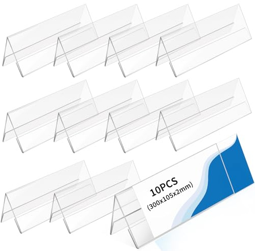 Swawis 10 stycken namnskyltar akryl 30 x 10,5 cm transparent bordsstativ namnskylt takform uppställning akryl etiketthållare för konferens bröllop skrivbord