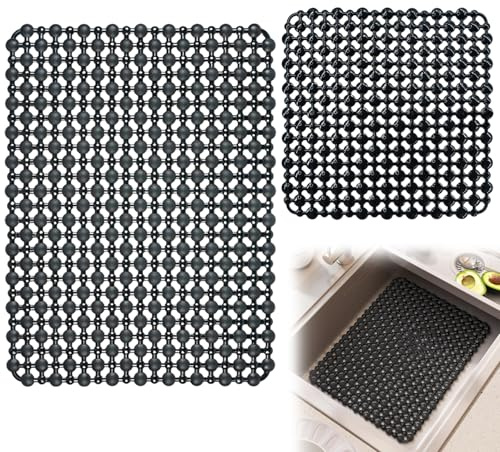 Aribliseza Protectores de Fregadero para Cocina, Juego de 2 Piezas, Alfombrilla Negra para Fregadero (30x40cm + 28x28cm), Alfombrilla de PVC para Fregaderos de Acero Inoxidable y Cerámica, Secado