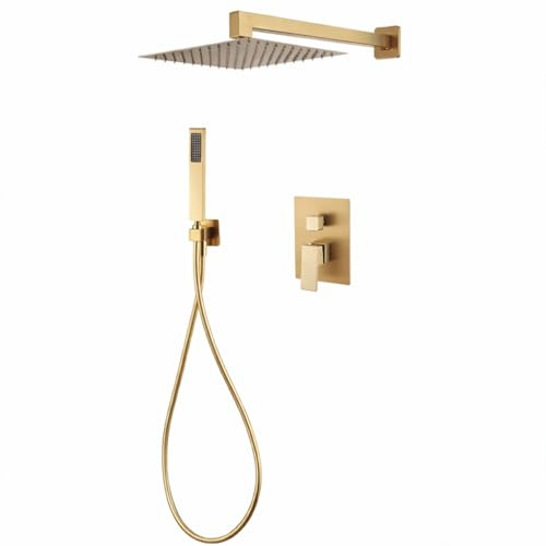 Topolenashop Set Doccia Incasso 2 Vie Oro Quadrato – Sistema Doccia Completo con Soffione 25 cm, Doccetta, Braccio 40 cm, Flessibile 180 cm, Miscelatore Monocomando, Design Moderno | 87894