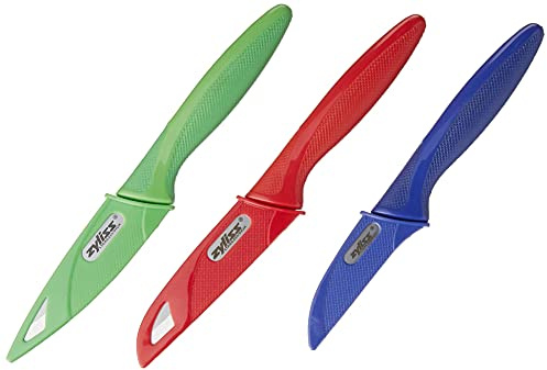Zyliss Sbucciatura e coltello da spelatura, set per sbucciare, 3 pezzi, blu/verde/rosso, acciaio inossidabile, 1