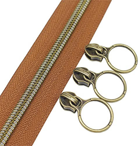 YaHoGa Bronce Cremallera por metros, 9 m Cremallera Continua + 20 piezas Deslizadores, 30 mm de ancho, Nailon Cremalleras para Costura Manualidades Bolsas (Bronce)