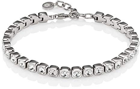 namana Edelstahl Tennis Armband für Damen, Edelstahlarmband mit Swarovski-Kristallen, silberfarbenes Damenarmband mit Geschenkbox