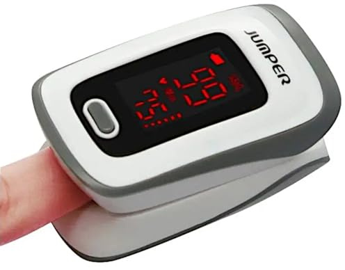 JUMPER Large Screen Pulse Oximeter, Measures SpO2, Sats Machine, Perfusion Index and Finger Pulse Rate, with Case, Batteries and Lanyard