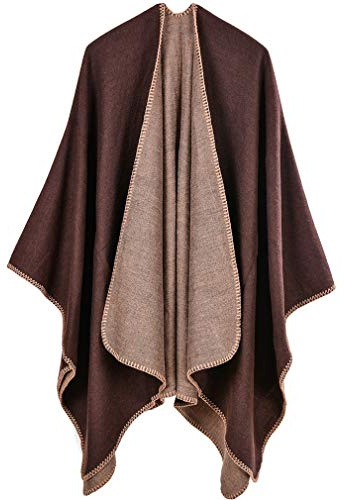 Lifetooler Poncho Open Front Front Winter Cardigan Lady Reversible Cape Printed Wraps Femminile a Scacchi a Maglia Tartan Blanket Bohemia Modello Geometrico Scialle Bohemia (caffè)