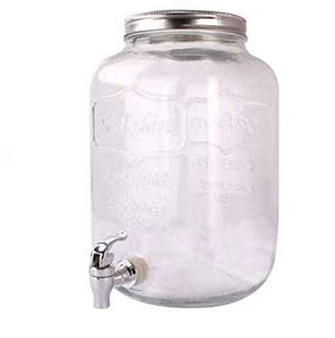 Tarro dispensador de bebidas de vidrio con grifo 4 litros. Bote dispensador, botella con grifo, garrafa, jarra de cristal con grifo 25 x 15 cm