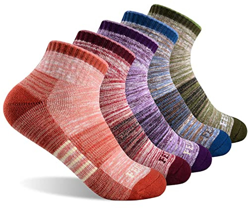 FEIDEER Women's Hiking Walking Socks, 5-Pack Outdoor Recreation Athletic Cushioned Low Cut Ankle Quarter Socks (5WSS20405-L)