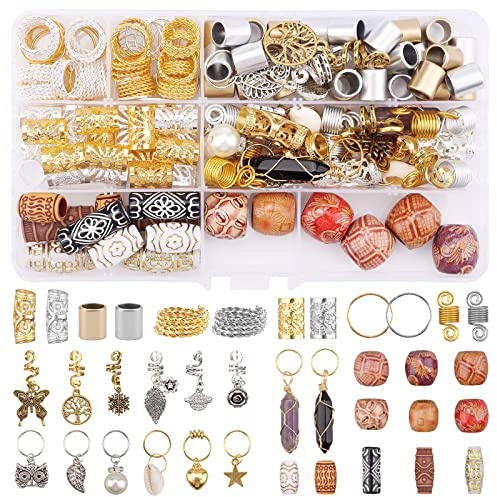 EBANKU 184 Pièces Bijoux de Tresse de Cheveux en Aluminium, Anneaux de Tresse de Cheveux en Métal, Clips de Tresse de Feuille de Étoile de Perle pour Femmes Tresses Accessoires De Cheveux