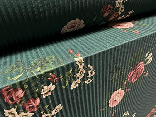 Stretch-Spandex-Jersey-Stoff, gerippt, Meterware, Rosen-Druck, Flaschengrün / Rosa