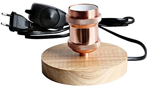 TIANFAN Portalampada in legno Edison vintage E27 retro portalampada base 1,8 m lunghezza cavo spina EU con dimmer (Rosa d'oro)