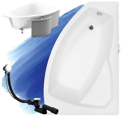 BADLAND Rima Baignoire d'angle avec bonde de vidange, pieds et revêtement en polystyrène inclus 130-170 x 85-110 cm (150 x 95 cm)