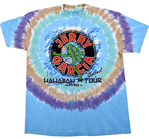 Liquid Blue Men's Jerry Jgb 1990 Garcia Band Hawaiian Tour T-Shirt, Tie Dye, XL