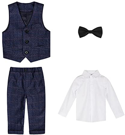 Garçons 4/5/6 Pièces Formel Gentilhomme Vetement Smokings sans Queue Garçon Classique Ensemble de Costume Double Boutonnage Blazer et Pantalon Mariage Soirée Bal Baptême Cérémonie Costume 5-6 Ans