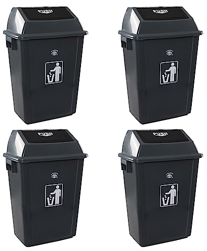 Esdiplot 4-Pack 13 Gallon Plastic Kitchen Trash Cans with Swing Lid, Durable Commercial Swing Top Garbage Bin for Office, Patio, Restaurant, Garage