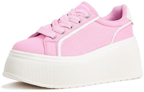 LUCKY STEP Zapatillas de Moda para Mujer con Plataforma | Zapatos Clásicos con Cuña de Lona Casual Bajas Retro para Caminar (Rosa, 6US-36EU-3UK)