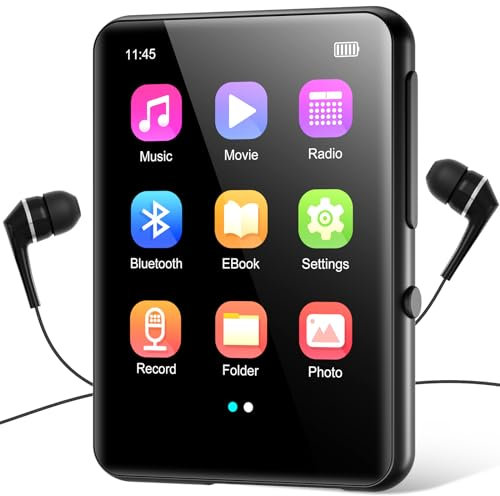 64GB MP3 Player with Bluetooth 5.3, Portable Digital Lossless Music Player with Built-in Speaker, 2.4 in Full Touch Screen, FM Radio, Line-in Voice Recorder, Earphones Included, Support up to 128GB